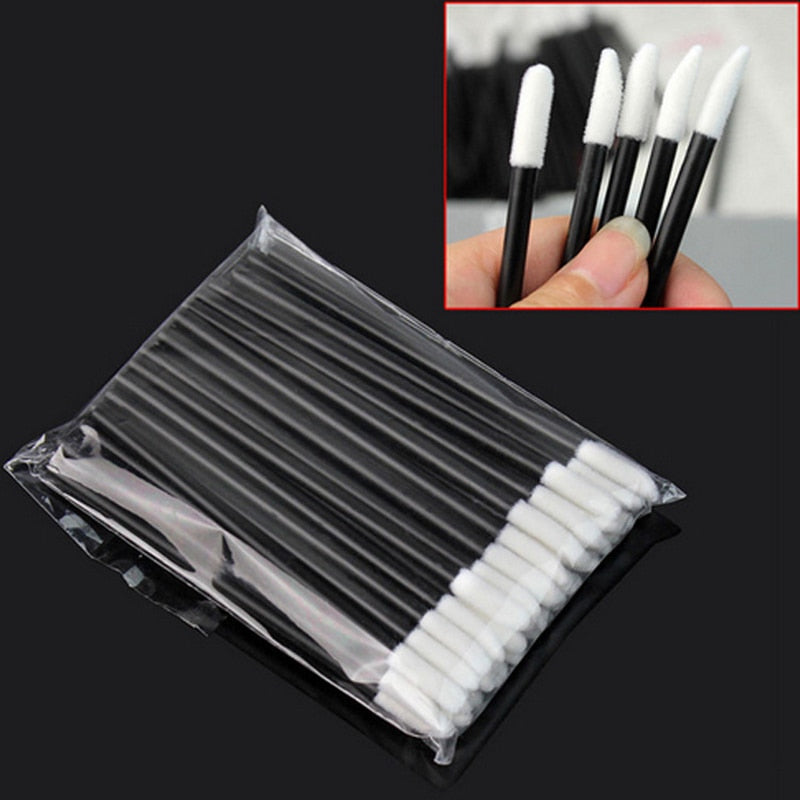 Black and White Disposable Lipgloss Brush 50 Pcs Set