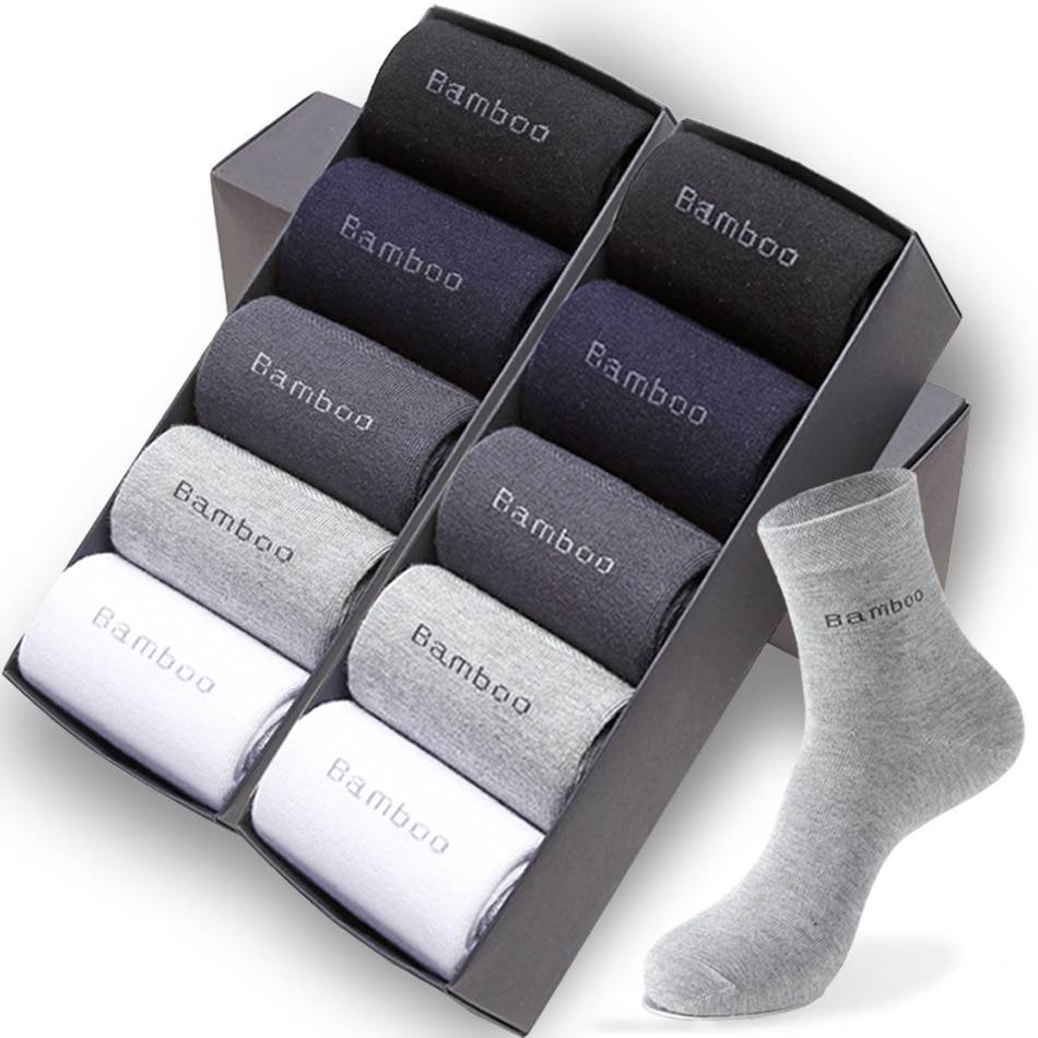 Men's Bamboo Fiber Basic Socks 10 Pairs Set
