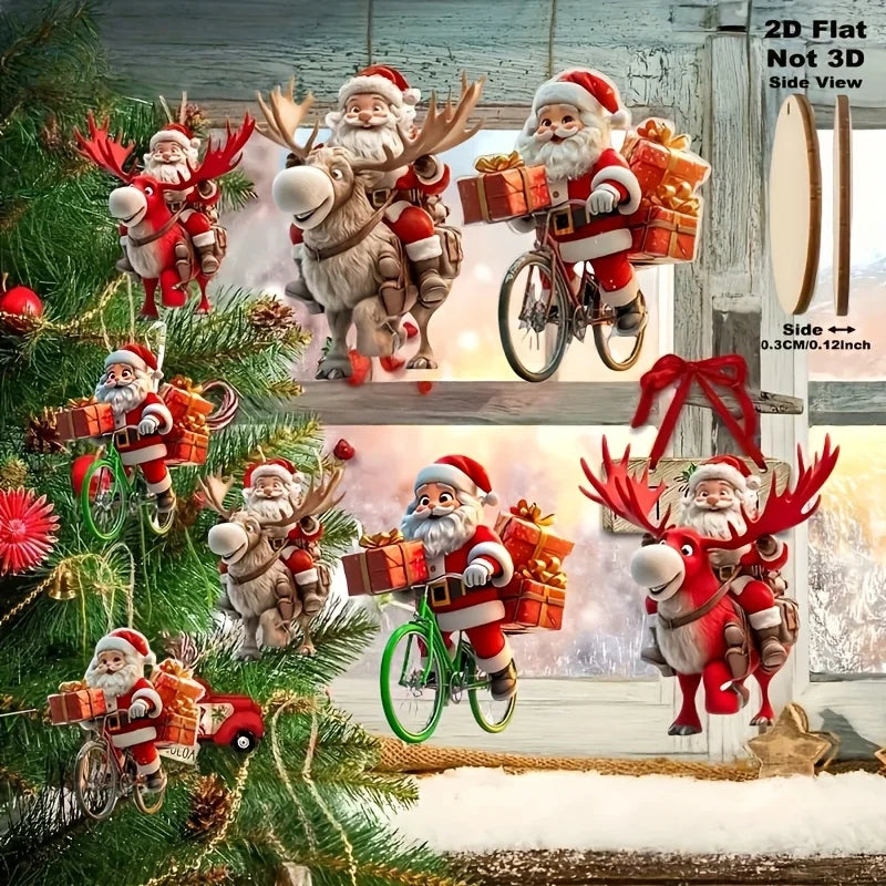 12-Piece Santa Claus Wooden Hanging Ornaments Set—Perfect for Christmas Trees and Holiday Home Decorations