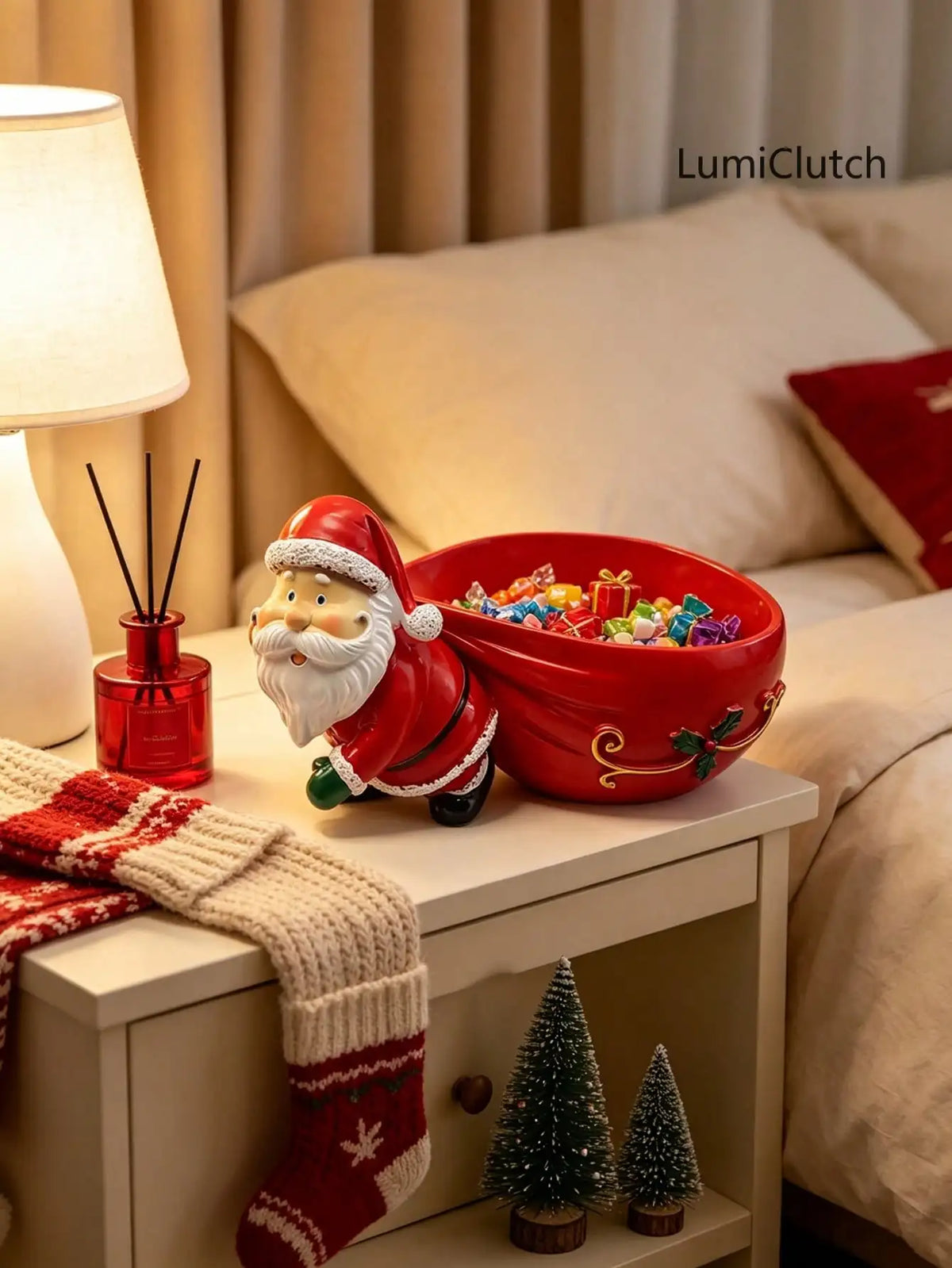 Santa Claus Candy Bowl Figurine, Christmas Table Centerpiece Catchall Dish