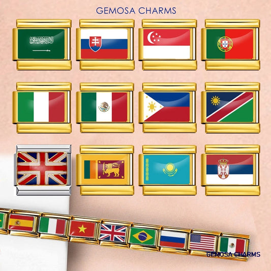 9mm Gold Color World National Flag DIY Jewelry