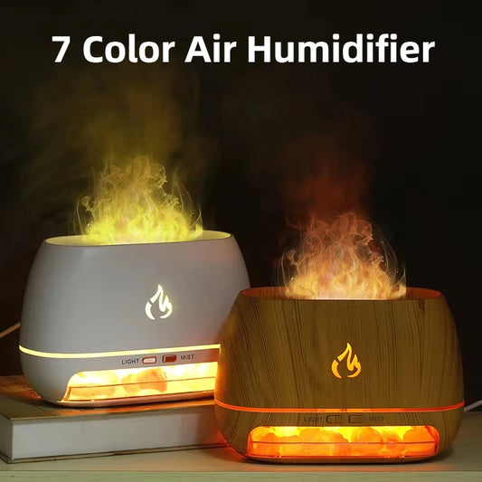 3D Flame Fire Aroma Air Humidifier with Himalayan Crystal Salt