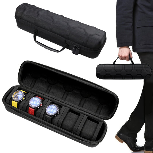 5-Slot Watch Case | Hard Shell Travel Organizer with Pillow Insert