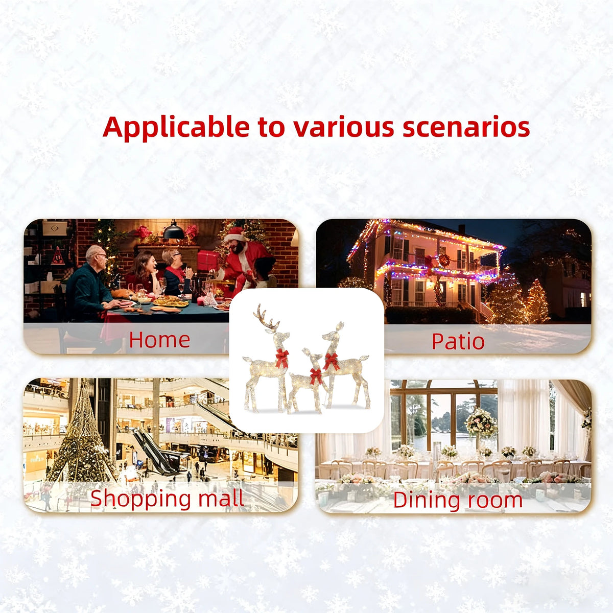 Deer Family Illuminated Christmas Decorations 3 Piece Set 2.5D Christmas Theme with 145 LED Lights