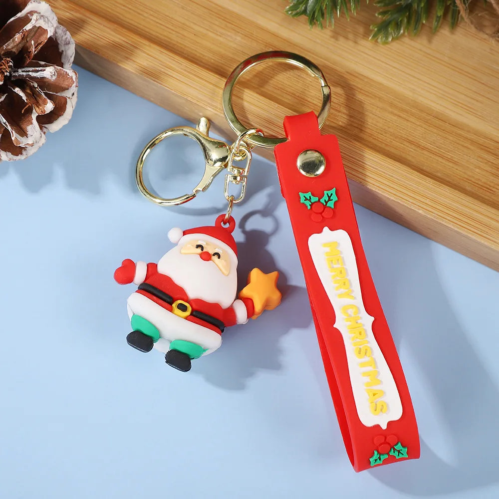 Christmas Cute Cartoon Pendant PVC Keychain Santa Claus Candy Reindeer Hat Tree