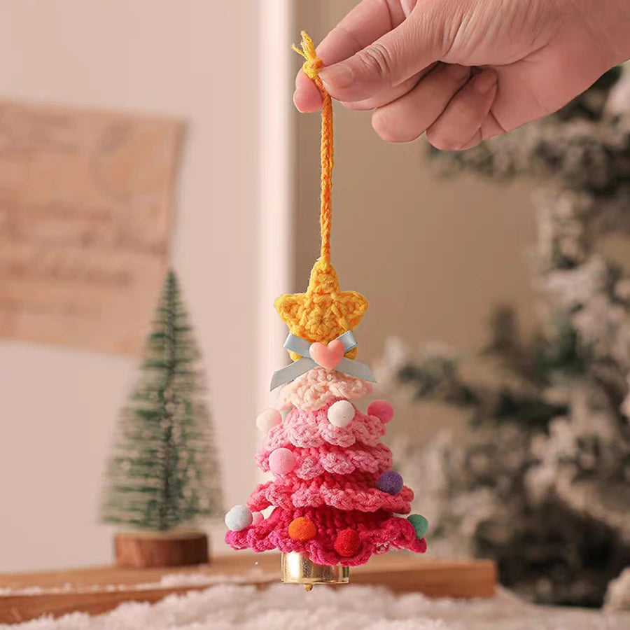 Knitted Christmas Tree with Jingle Bell Plush Christmas Hanging Pendant
