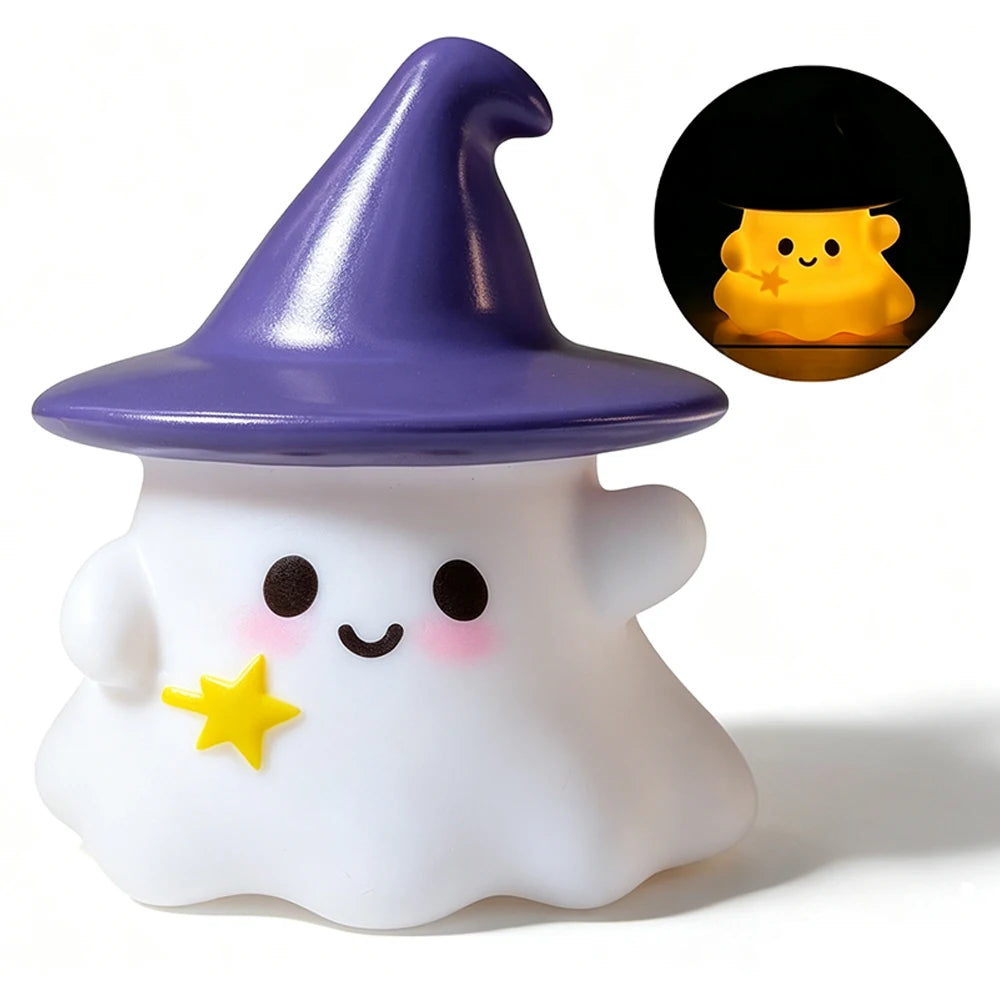 Halloween Cute Ghost Witch Hat Pumpkin Night Light Silicone LED Lamp
