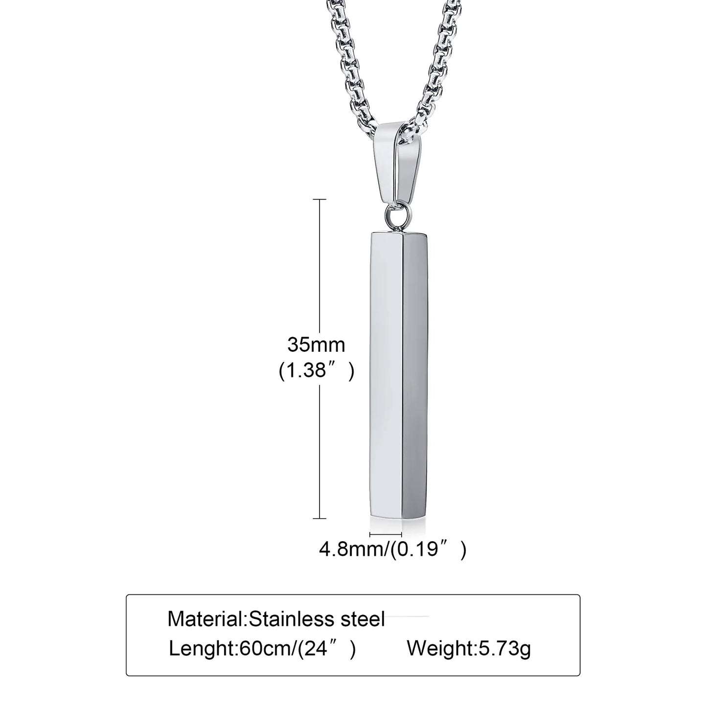 Stainless Steel Rectangle Vertical Bar Pendant Simple Casual Gift