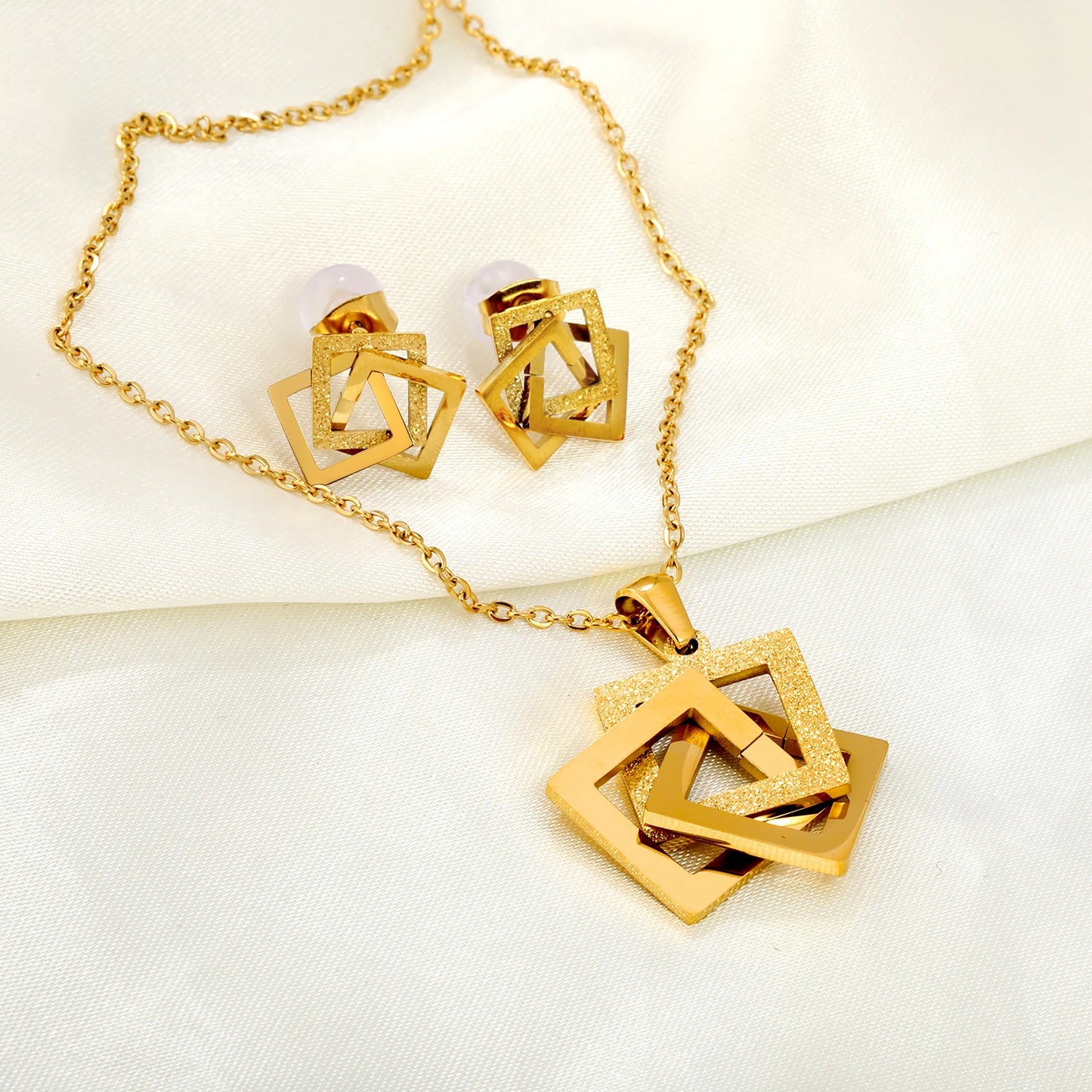 Stainless Steel Necklace & Earrings Fashion Accessories for Women Wedding Party