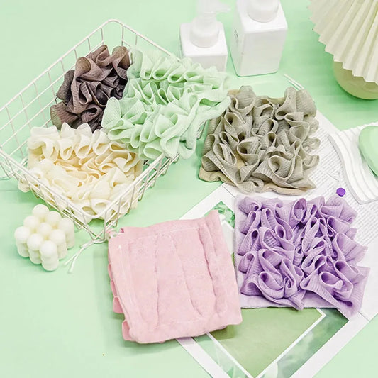 2-In-1 Bath Ball Towel Loofah With Drawstring Closure For Soap