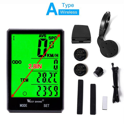 Rainproof 2.8" Screen Wireless or Wired Bicycle Computer