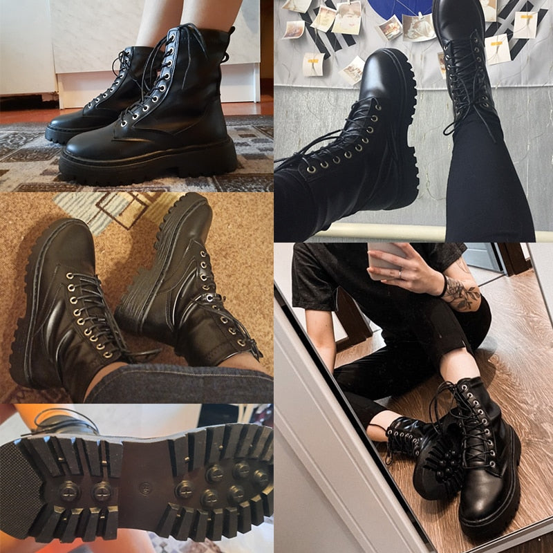Women's Fashion Leather High Ankle Boots