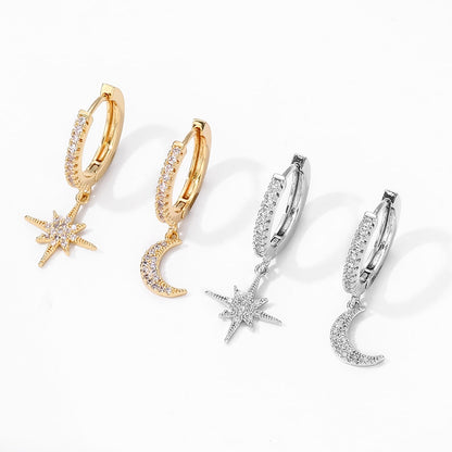 Women's Star and Moon Hoop Earrings