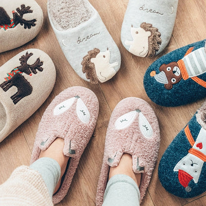 Winter Bear Patterned Warm Slippers for Women