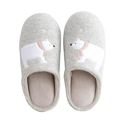 Winter Bear Patterned Warm Slippers for Women