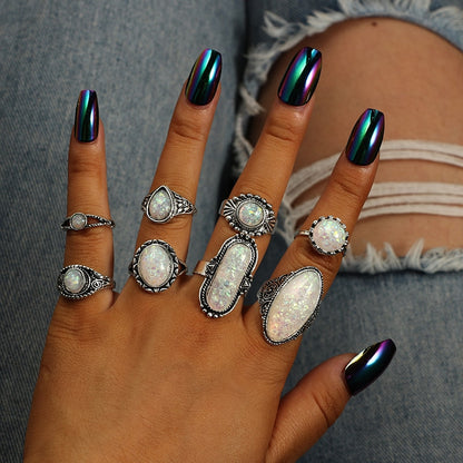 Vintage Antique Silver Ring Set 8 Pcs