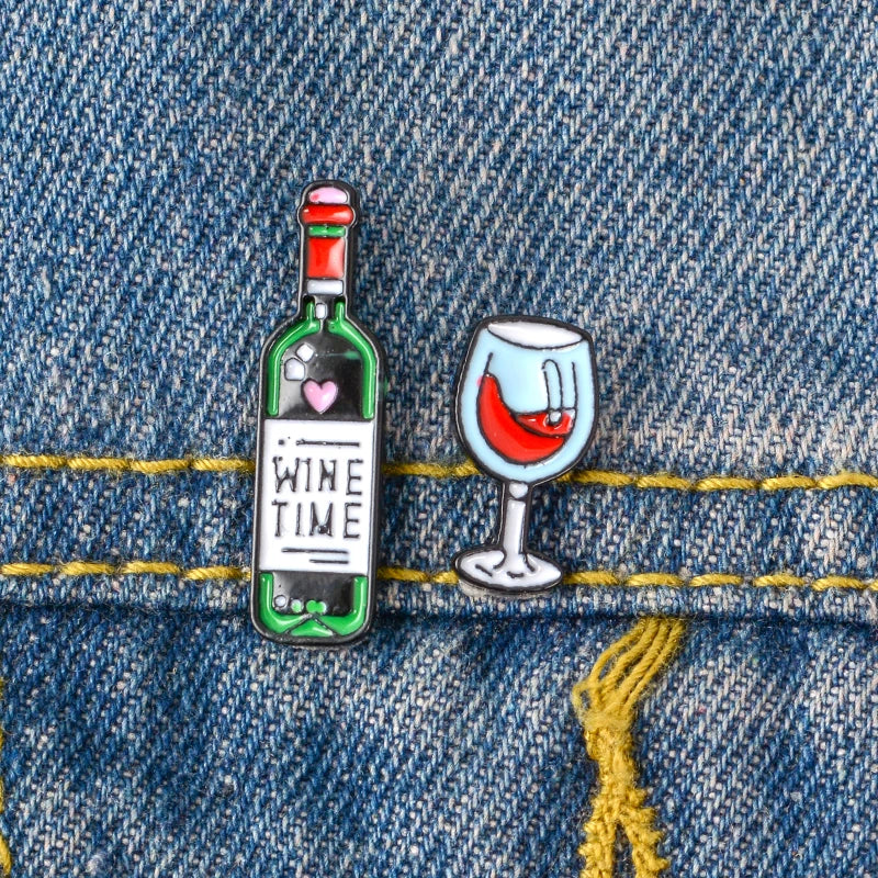 Mini Cute Wine Bottle Goblet Brooches Badges Bag Accessories