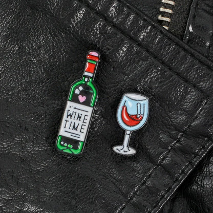 Mini Cute Wine Bottle Goblet Brooches Badges Bag Accessories