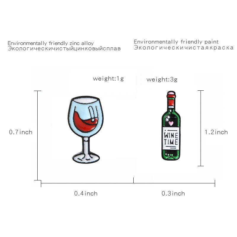 Mini Cute Wine Bottle Goblet Brooches Badges Bag Accessories