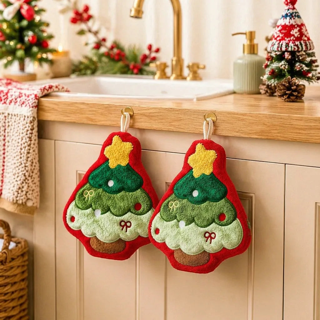 Christmas Hanging Hand Towels for Bathroom Christmas Tree Kitchen Towels with Loop
