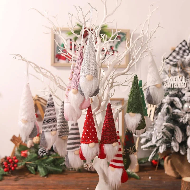 3pcs Christmas Hanging Decorations, Swedish Handmade Plush Santa Elves