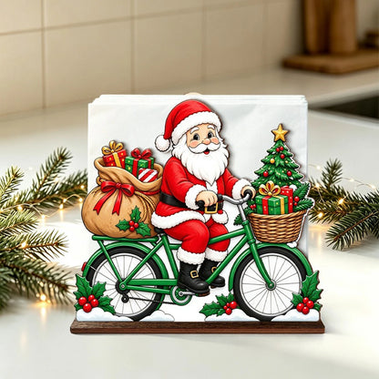Santa Claus Wooden Napkin Holder Christmas Table Decor Desktop Tissue Storage Rack
