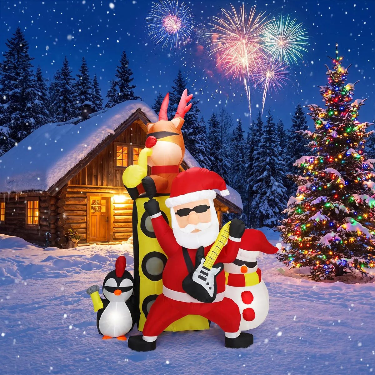 7 FT Christmas Inflatable Santa Band With Reindeer Penguin & Snowman