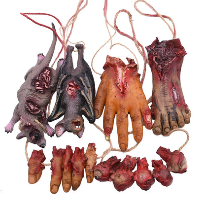 Halloween Horror Hanging Prop Fake Dead Mouse Bat Bloody Hand Feet