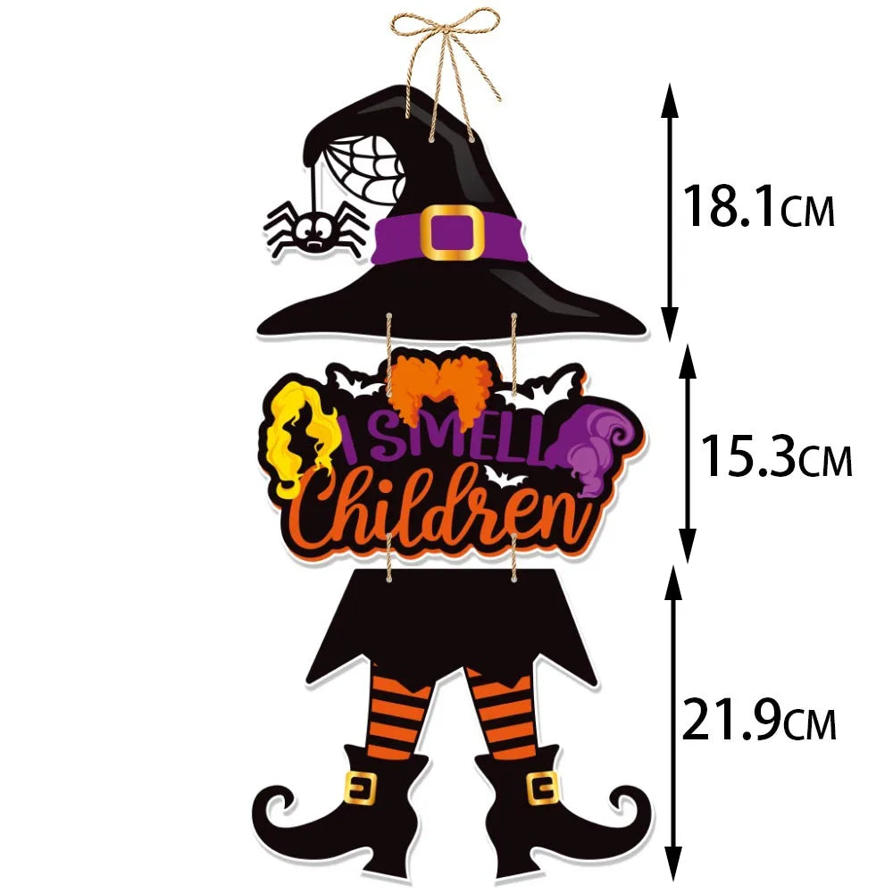 Halloween Paper Hanging Sign Spooky Pumpkin Witch Ghost Front Door Hanger