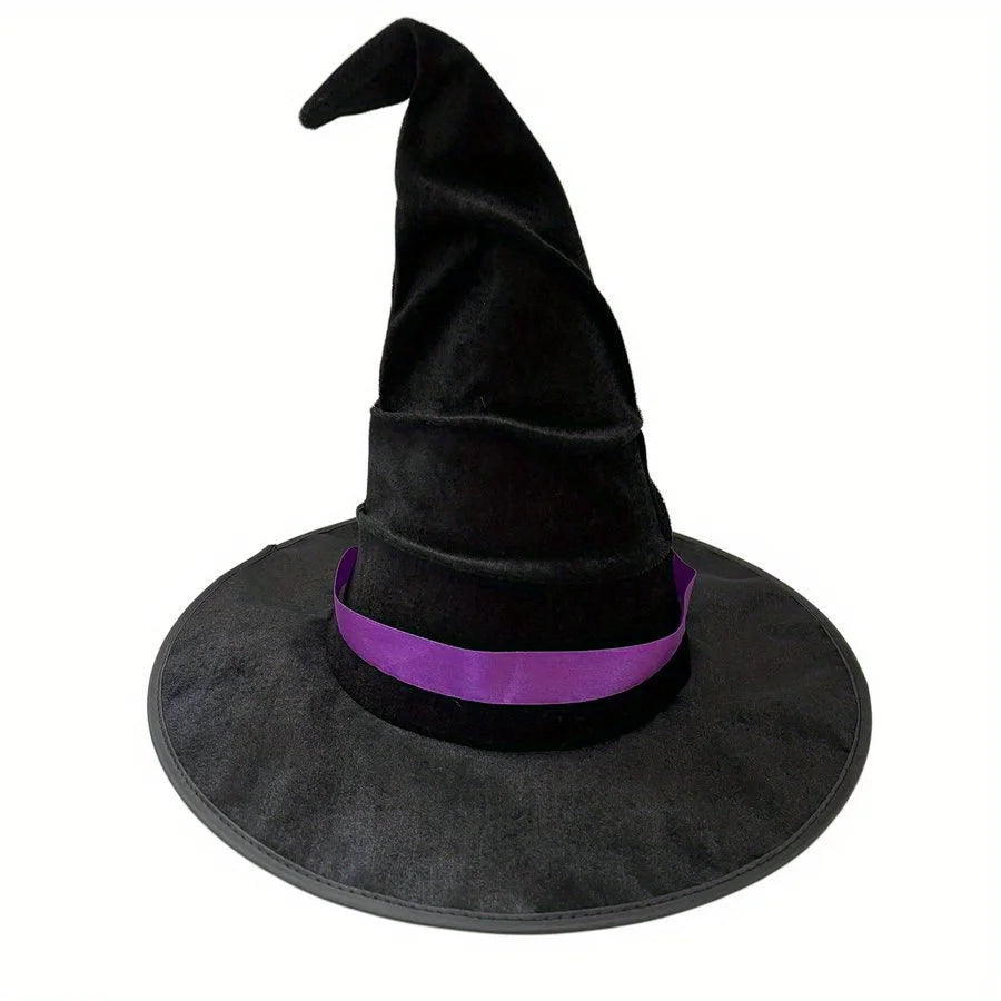 Halloween crumpled witch hat party, witch hat black velvet witch costume