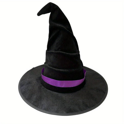 Halloween crumpled witch hat party, witch hat black velvet witch costume
