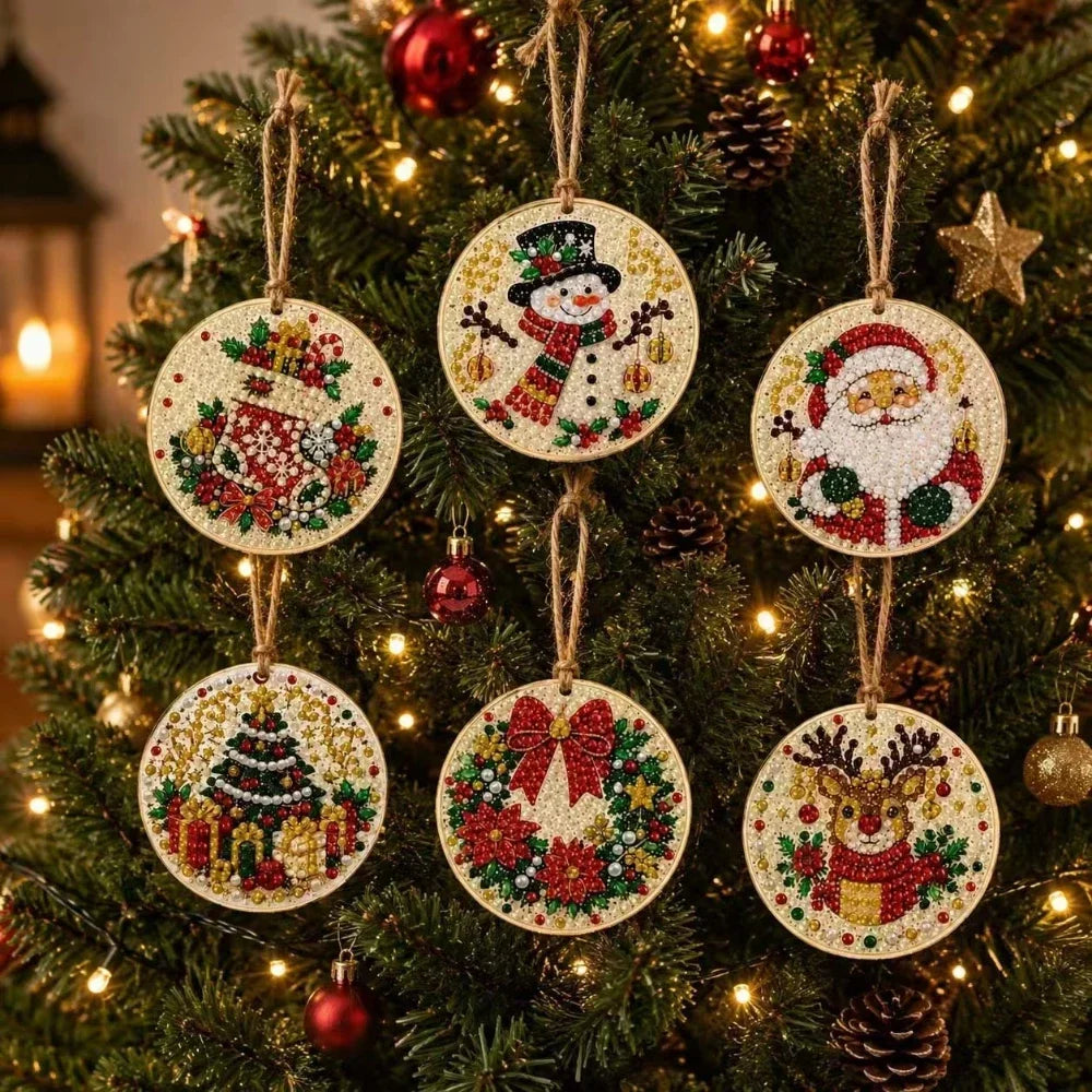 6PCS Pearl Diamond Art Kit for Christmas Hanging Ornaments DIY Adult Crafts Tree Decorations