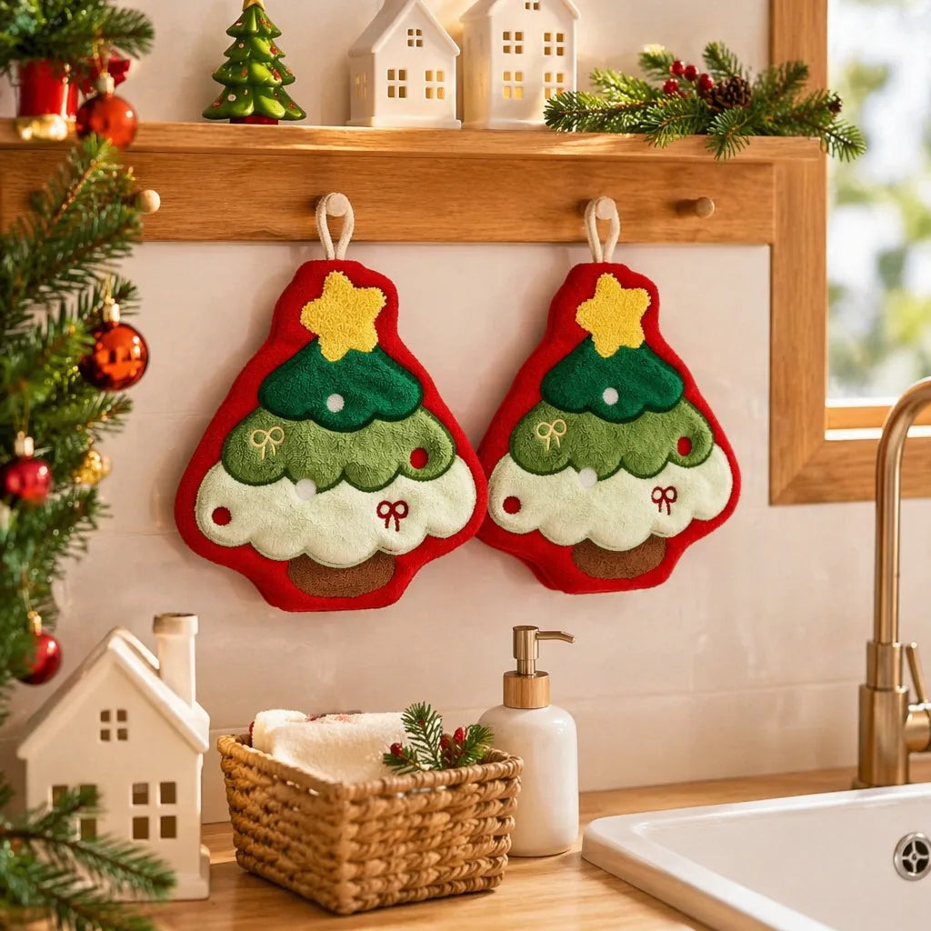 Christmas Hanging Hand Towels for Bathroom Christmas Tree Kitchen Towels with Loop