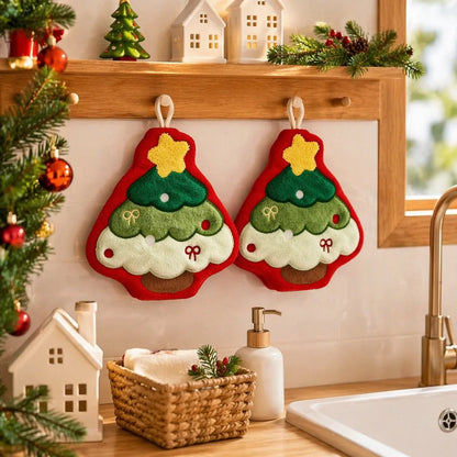 Christmas Hanging Hand Towels for Bathroom Christmas Tree Kitchen Towels with Loop