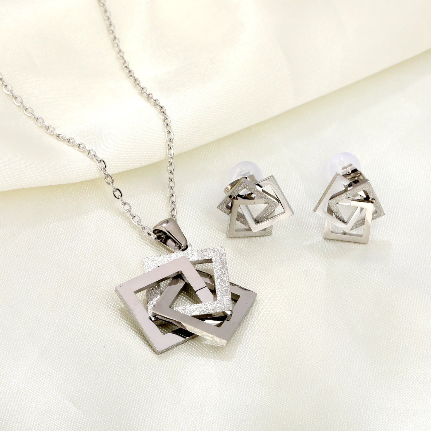 Stainless Steel Necklace & Earrings Fashion Accessories for Women Wedding Party