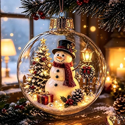 Acrylic Christmas Bell Ornament Decoration 3D Snow Globe Santa Snowman Ball Hanging Xmas Tree Pendant