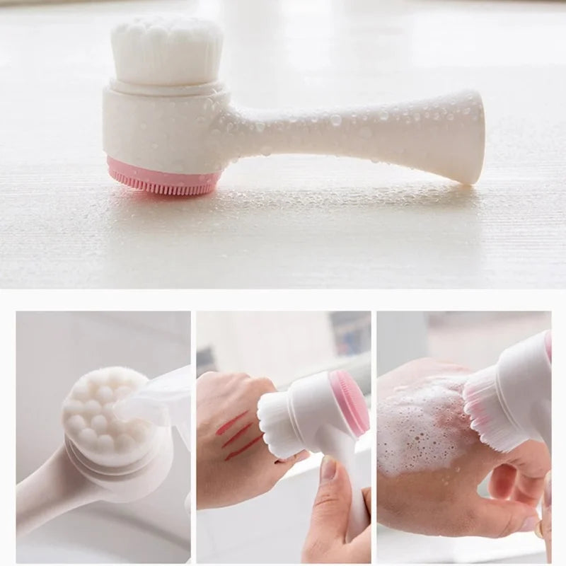 Manual Massage Facial Brush Soft Bristles Exfoliator Double Sided Face Wash Brush