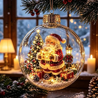 Acrylic Christmas Bell Ornament Decoration 3D Snow Globe Santa Snowman Ball Hanging Xmas Tree Pendant