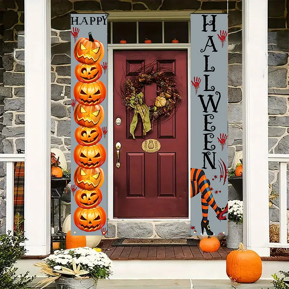 Halloween Carnival Party Decoration  Backdrops Pumpkin Skeleton Pattern Door Curtain