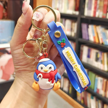 Christmas Cute Cartoon Pendant PVC Keychain Santa Claus Candy Reindeer Hat Tree
