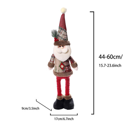 Retractable Christmas Gnome Doll, Vintage Snowflake Plaid Fabric Design