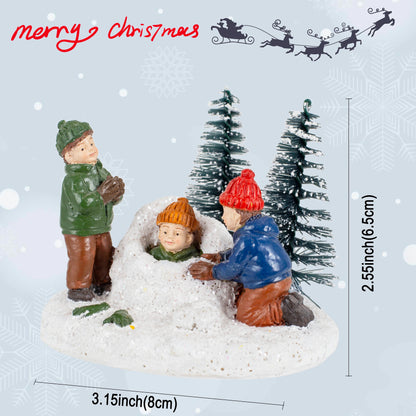 Christmas Village Set Accessories, Kids Playing Figurine,