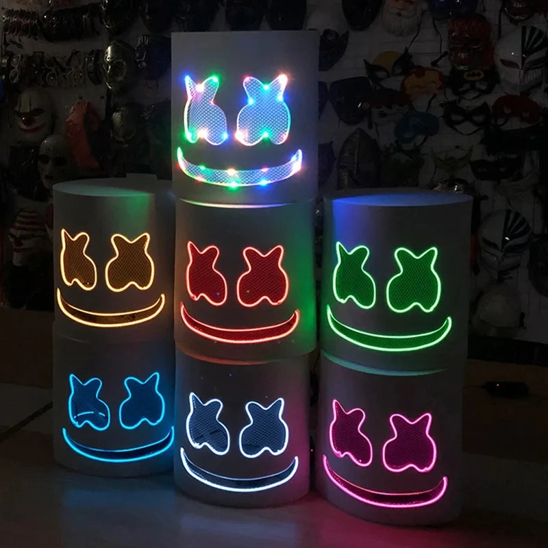 Halloween Light Up Mask Full Face LED Neon Marshmallow Mask