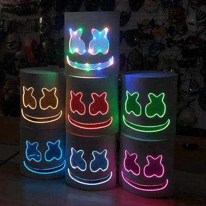 Halloween Light Up Mask Full Face LED Neon Marshmallow Mask