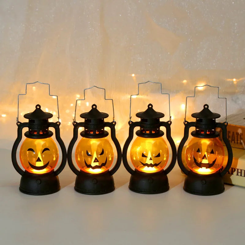 Halloween LED Hanging Pumpkin Lantern Light Ghost Lamp Candle Light Horror Props