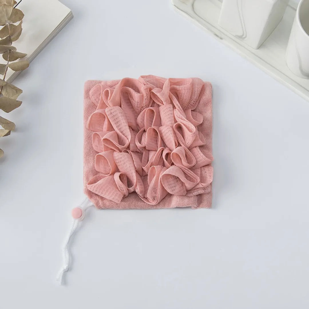 2-In-1 Bath Ball Towel Loofah With Drawstring Closure For Soap