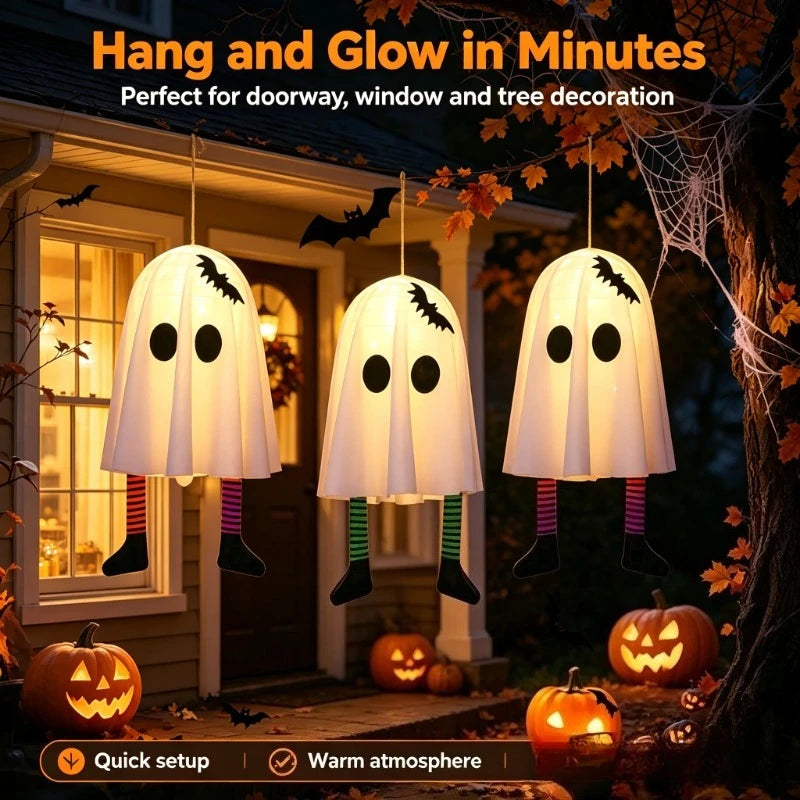 Halloween Glowing White Ghost Hanging Ghosts with Fairy Lights Halloween Outdoor Decoration