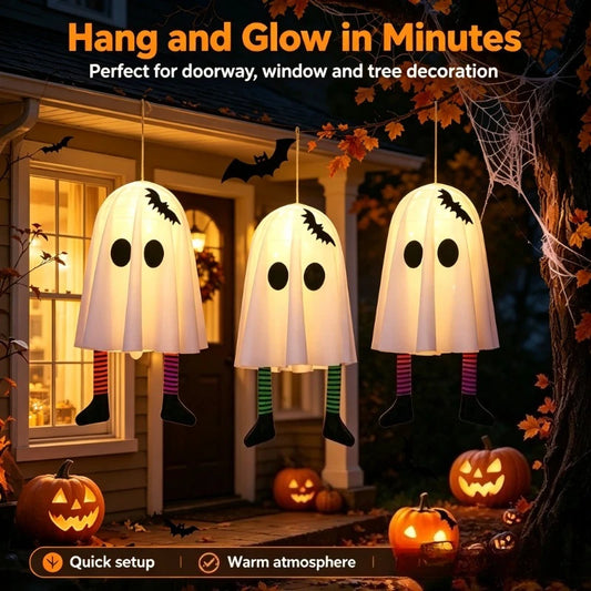 Halloween Glowing White Ghost Hanging Ghosts with Fairy Lights Halloween Outdoor Decoration