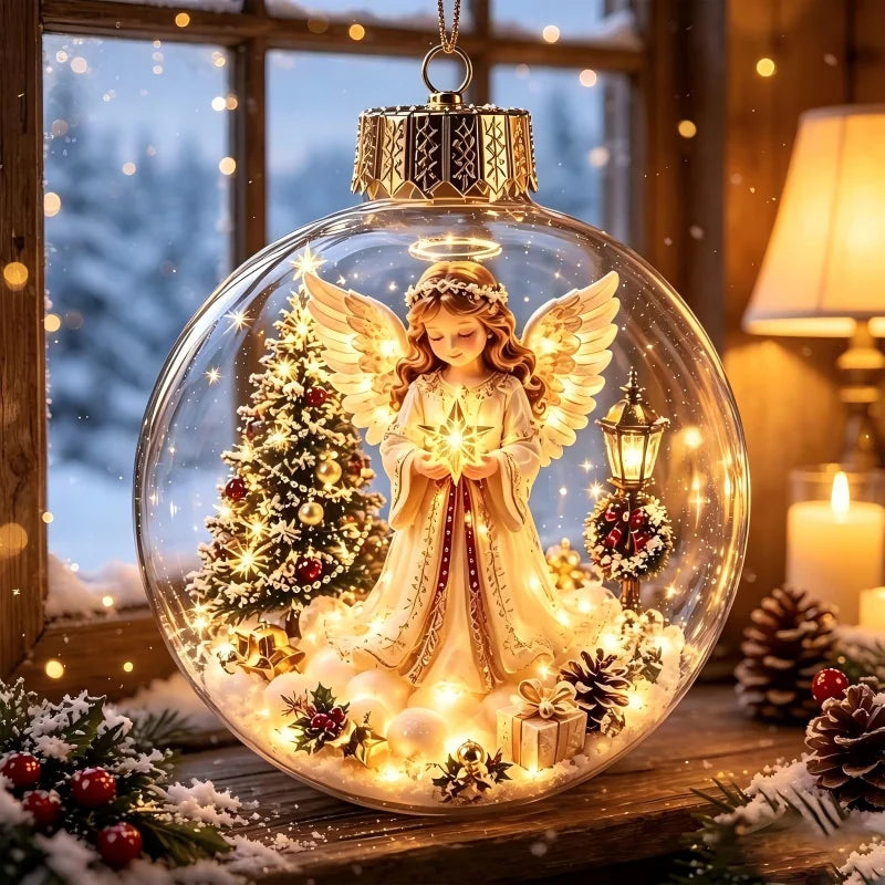 Acrylic Christmas Bell Ornament Decoration 3D Snow Globe Santa Snowman Ball Hanging Xmas Tree Pendant