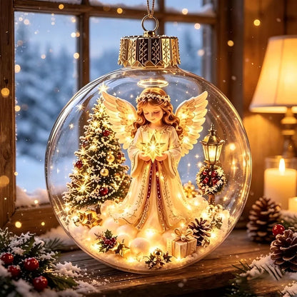 Acrylic Christmas Bell Ornament Decoration 3D Snow Globe Santa Snowman Ball Hanging Xmas Tree Pendant